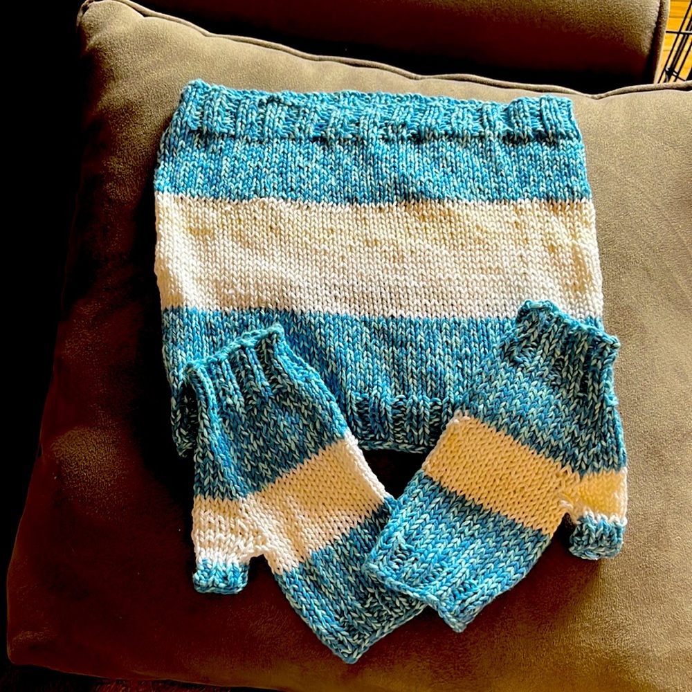 Handmade knit cotton cowl and fingerless glove set
